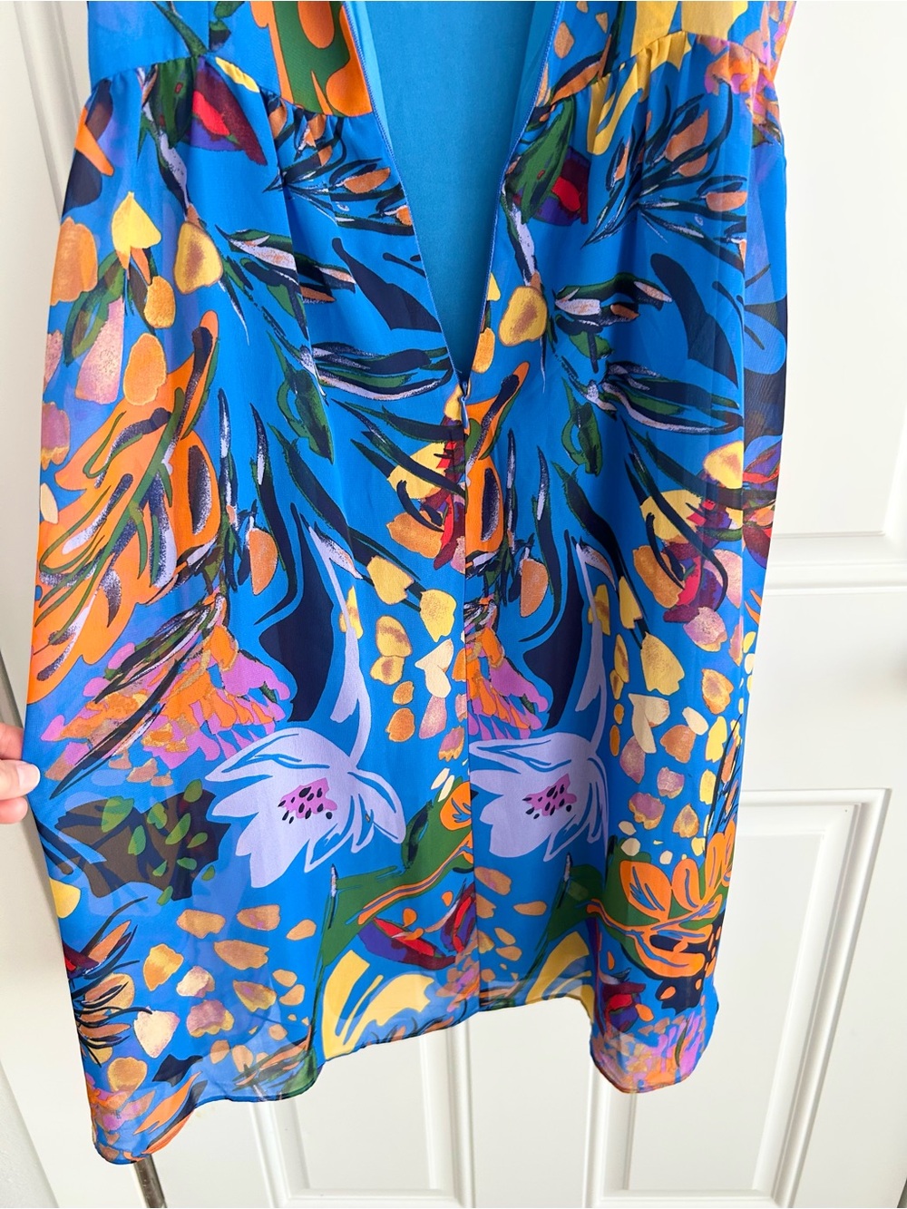 NWT Signature by Robbie Bee Vibrant Blue Multicolor Lined Chiffon Midi Dress 8P - Picture 9 of 10